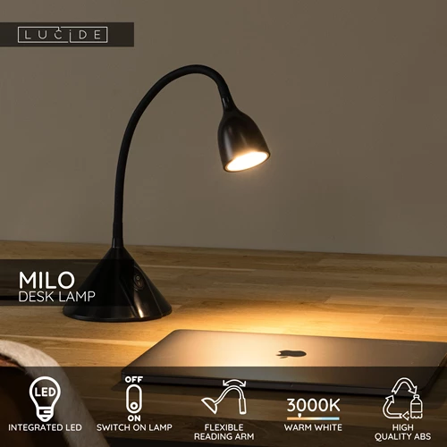Lucide MILO - Desk lamp - Ø 12,8 cm - LED - 1x3,2W 3000K - Black - USP